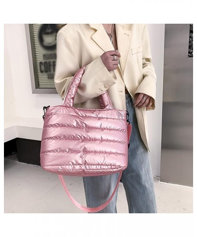 Tote Bag for Women Quilted Handbag Lightweight Winter Down Cotton Padded Shoulder Bag Down Padding Shoulder Bag (Pink, One Si...