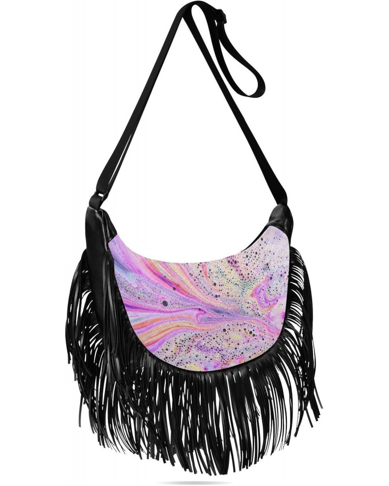 Colorful Rainbow Marble Texture Fringe Bag for Women Cross Body Bag Tassel Shoulder Bag Satchel $12.15 Crossbody Bags