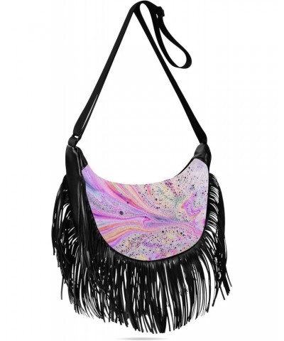 Colorful Rainbow Marble Texture Fringe Bag for Women Cross Body Bag Tassel Shoulder Bag Satchel $12.15 Crossbody Bags