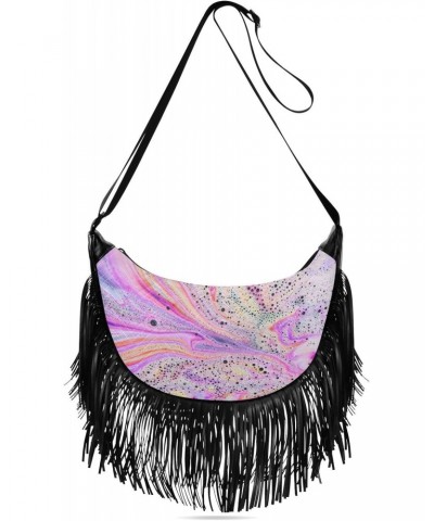 Colorful Rainbow Marble Texture Fringe Bag for Women Cross Body Bag Tassel Shoulder Bag Satchel $12.15 Crossbody Bags