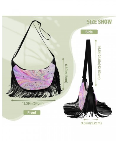 Colorful Rainbow Marble Texture Fringe Bag for Women Cross Body Bag Tassel Shoulder Bag Satchel $12.15 Crossbody Bags