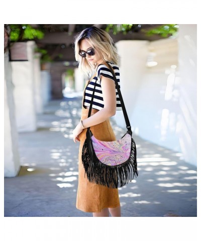 Colorful Rainbow Marble Texture Fringe Bag for Women Cross Body Bag Tassel Shoulder Bag Satchel $12.15 Crossbody Bags