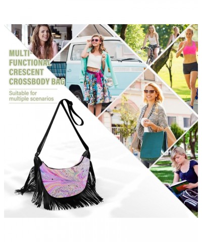 Colorful Rainbow Marble Texture Fringe Bag for Women Cross Body Bag Tassel Shoulder Bag Satchel $12.15 Crossbody Bags