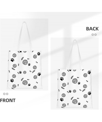 Skull Black And White Plaid Single Shoulder Fashion Canvas Tote Shopping Bags Handbags For Men And Women Yarn Ball Cat Footpr...