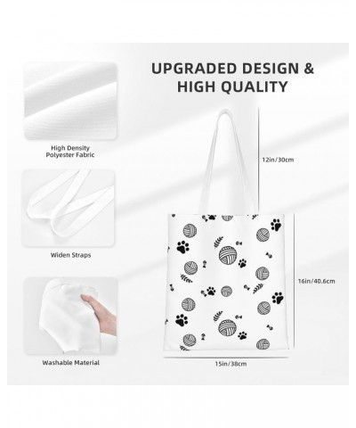 Skull Black And White Plaid Single Shoulder Fashion Canvas Tote Shopping Bags Handbags For Men And Women Yarn Ball Cat Footpr...