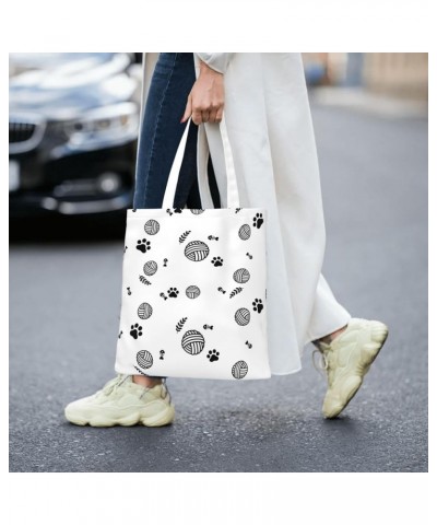 Skull Black And White Plaid Single Shoulder Fashion Canvas Tote Shopping Bags Handbags For Men And Women Yarn Ball Cat Footpr...