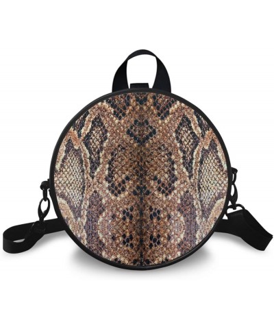 Women Crossbody Bag Circle Purse PU Leather Handbag Zipper Shoulder Bag Clutch Tote Snake Print $17.69 Shoulder Bags