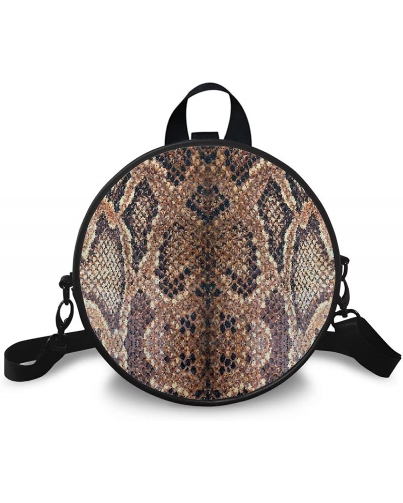 Women Crossbody Bag Circle Purse PU Leather Handbag Zipper Shoulder Bag Clutch Tote Snake Print $17.69 Shoulder Bags