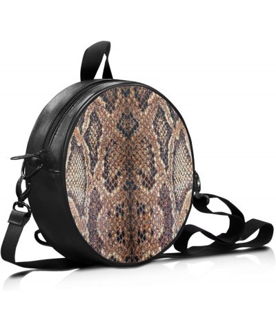 Women Crossbody Bag Circle Purse PU Leather Handbag Zipper Shoulder Bag Clutch Tote Snake Print $17.69 Shoulder Bags