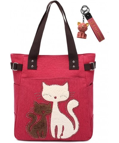 Cute Cat Tote Bag Canvas Shoulder Handbag Large Capacity Multi-Pocket Tote Purse Casual Work Daily Handbag Red $18.66 Totes