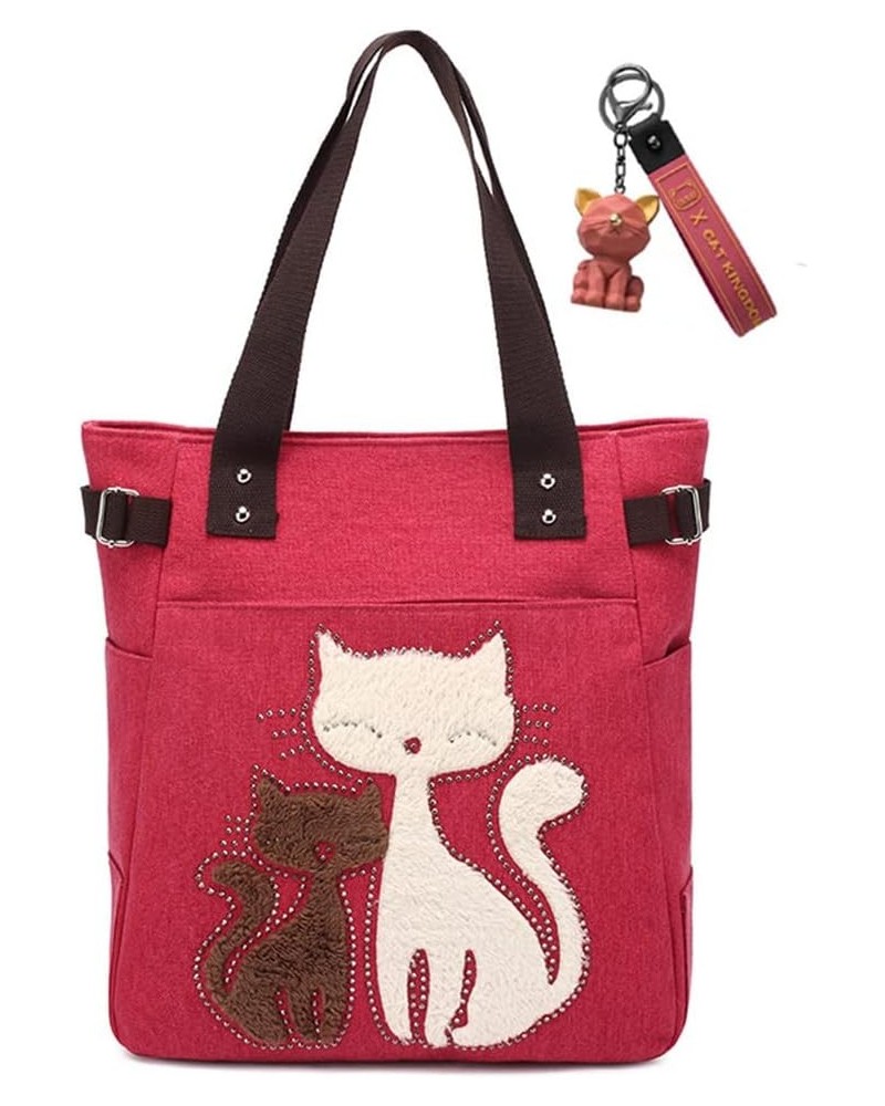 Cute Cat Tote Bag Canvas Shoulder Handbag Large Capacity Multi-Pocket Tote Purse Casual Work Daily Handbag Red $18.66 Totes