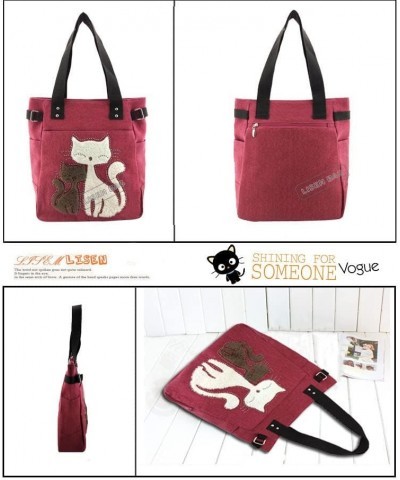 Cute Cat Tote Bag Canvas Shoulder Handbag Large Capacity Multi-Pocket Tote Purse Casual Work Daily Handbag Red $18.66 Totes