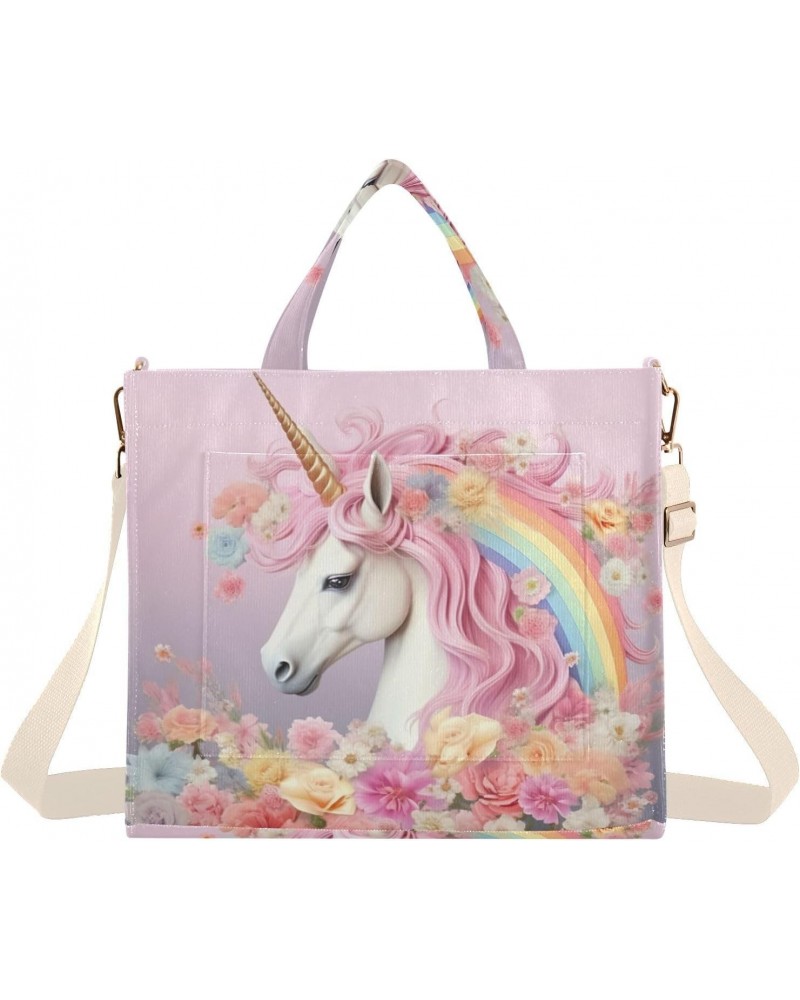 Rainbow Unicorn Pink Corduroy Tote Bag for Women Hobo Crossbody Bag Purse Stylish Shoulder Handbag Messenger Bags, S $13.62 T...