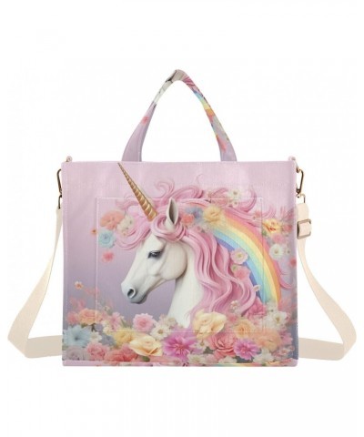 Rainbow Unicorn Pink Corduroy Tote Bag for Women Hobo Crossbody Bag Purse Stylish Shoulder Handbag Messenger Bags, S $13.62 T...