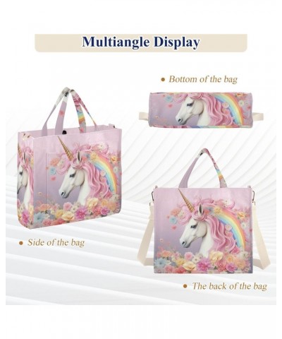 Rainbow Unicorn Pink Corduroy Tote Bag for Women Hobo Crossbody Bag Purse Stylish Shoulder Handbag Messenger Bags, S $13.62 T...