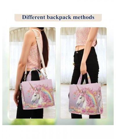 Rainbow Unicorn Pink Corduroy Tote Bag for Women Hobo Crossbody Bag Purse Stylish Shoulder Handbag Messenger Bags, S $13.62 T...