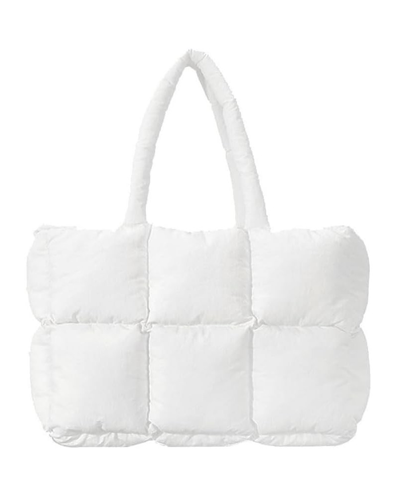 Women Large Purse Puffer Tote Bag Soft Padded Winter Handbag White 1 $11.84 Shoulder Bags