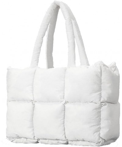 Women Large Purse Puffer Tote Bag Soft Padded Winter Handbag White 1 $11.84 Shoulder Bags