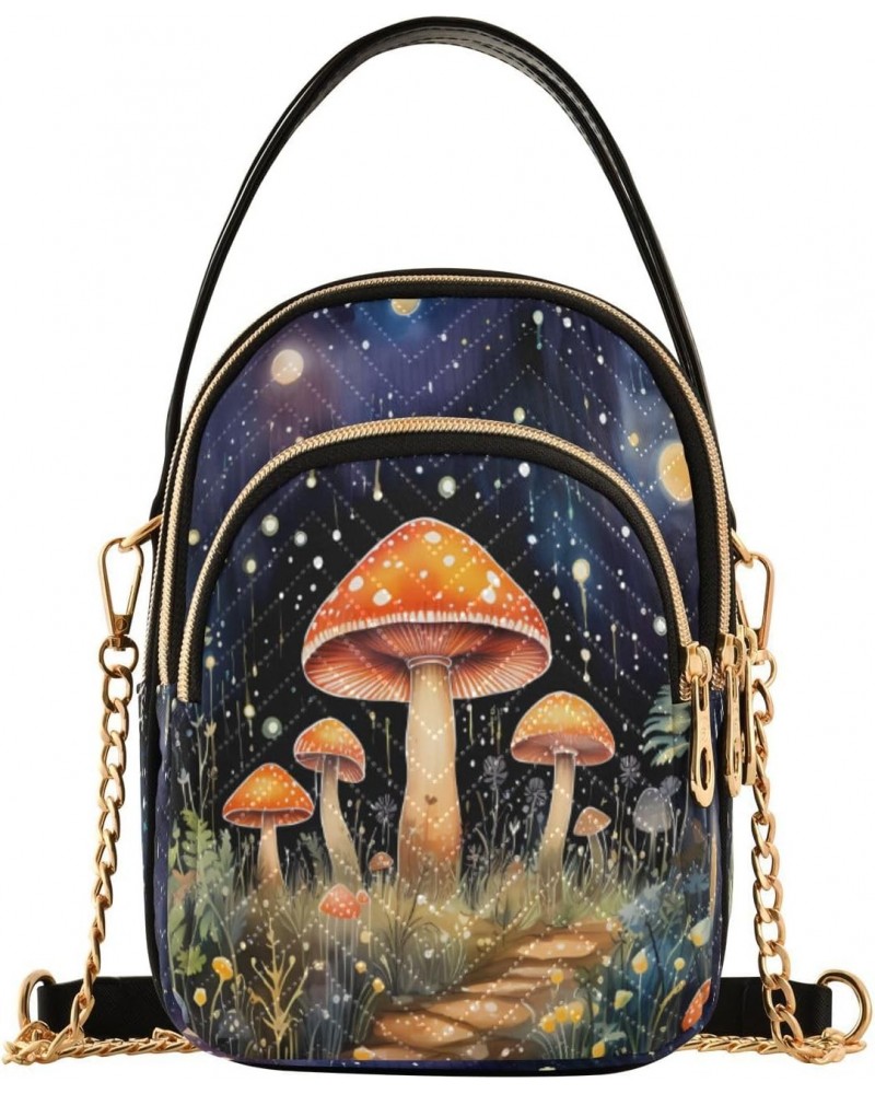 Quilted Crossbody Bags for Women,Ysterious Forest Mushroom Night Women's Crossbody Handbags Small Travel Purses Phone Bag $11...