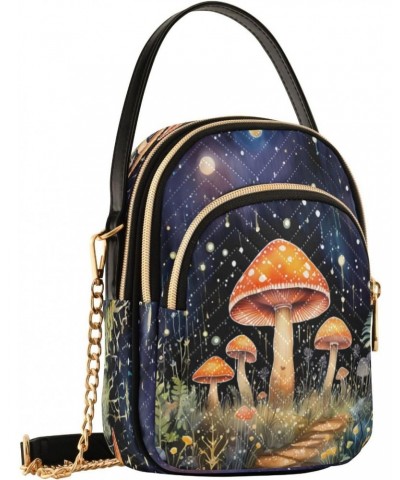 Quilted Crossbody Bags for Women,Ysterious Forest Mushroom Night Women's Crossbody Handbags Small Travel Purses Phone Bag $11...