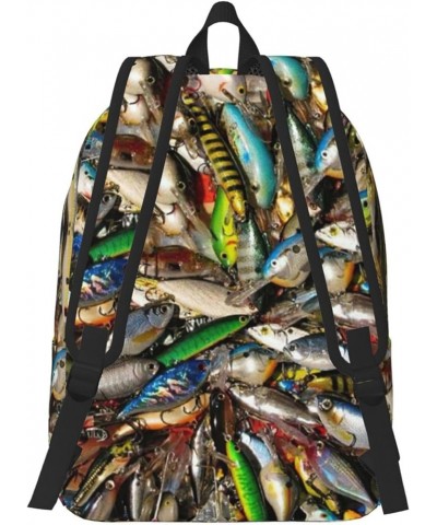 Fishing Bait Print Unisex Canvas Bag Canvas Shoulder Pouch Pack Lightweight Backpack For Woman Lady Black Small $22.87 Backpacks