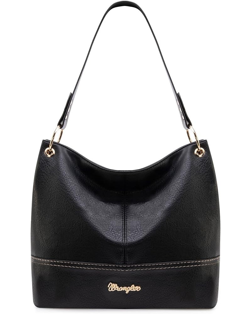 Wrangler Hobo Bags for Women Vegan Leather Top Handle Shoulder Purses and Handbags Solid Black $9.68 Hobo Bags