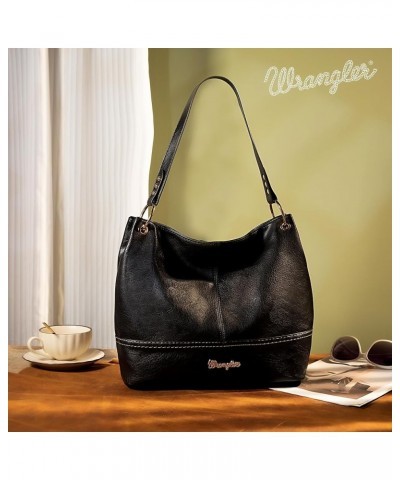 Wrangler Hobo Bags for Women Vegan Leather Top Handle Shoulder Purses and Handbags Solid Black $9.68 Hobo Bags