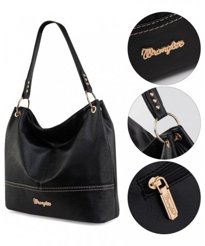 Wrangler Hobo Bags for Women Vegan Leather Top Handle Shoulder Purses and Handbags Solid Black $9.68 Hobo Bags