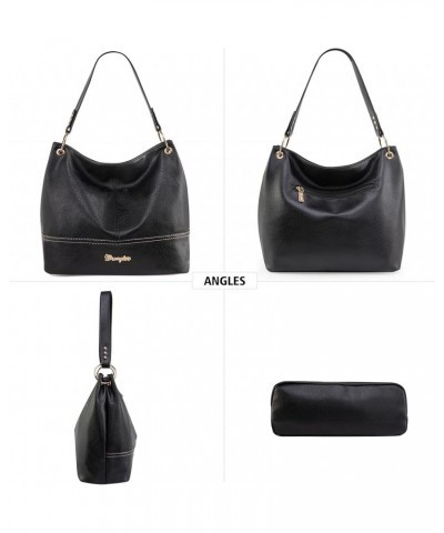 Wrangler Hobo Bags for Women Vegan Leather Top Handle Shoulder Purses and Handbags Solid Black $9.68 Hobo Bags