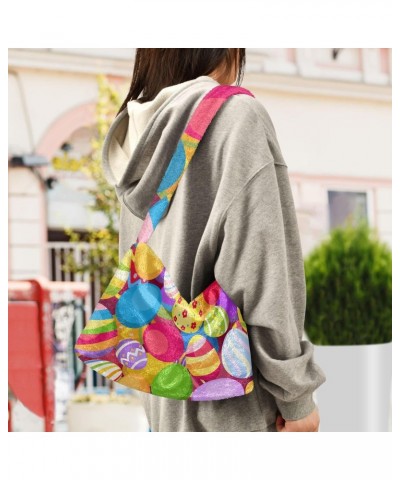 Colorful Easter Eggs Furry Tote Bag for Women Crossbody Bag Shoulder Bag Purse Casual Handbags with Zipper for Autumn $11.33 ...