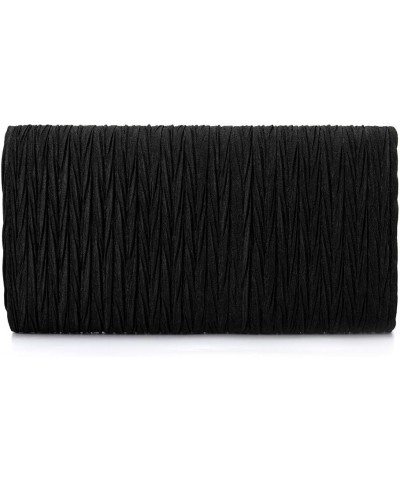 Womens Satin Pleated Evening Bags Party Clutches Bridal Shoulder Chain Handbags Black $9.24 Evening Bags