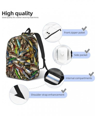 Fishing Bait Print Unisex Canvas Bag Canvas Shoulder Pouch Pack Lightweight Backpack For Woman Lady Black Small $22.87 Backpacks