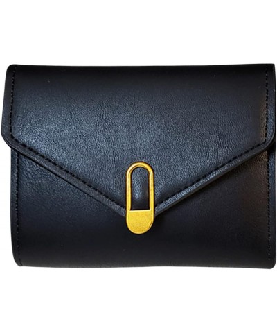 Small Wallet Mini RFID Blocking Leather 3 fold Purse ID Card Holder with Buckle for Women Black $9.51 Wallets