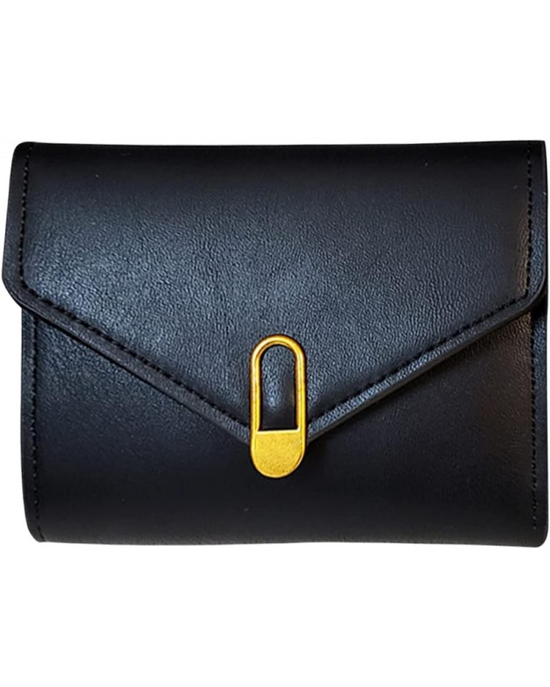 Small Wallet Mini RFID Blocking Leather 3 fold Purse ID Card Holder with Buckle for Women Black $9.51 Wallets