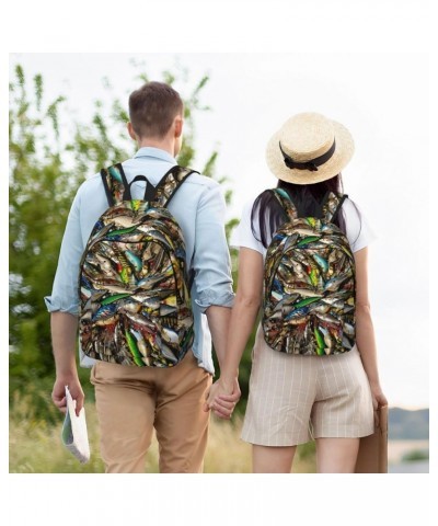 Fishing Bait Print Unisex Canvas Bag Canvas Shoulder Pouch Pack Lightweight Backpack For Woman Lady Black Small $22.87 Backpacks