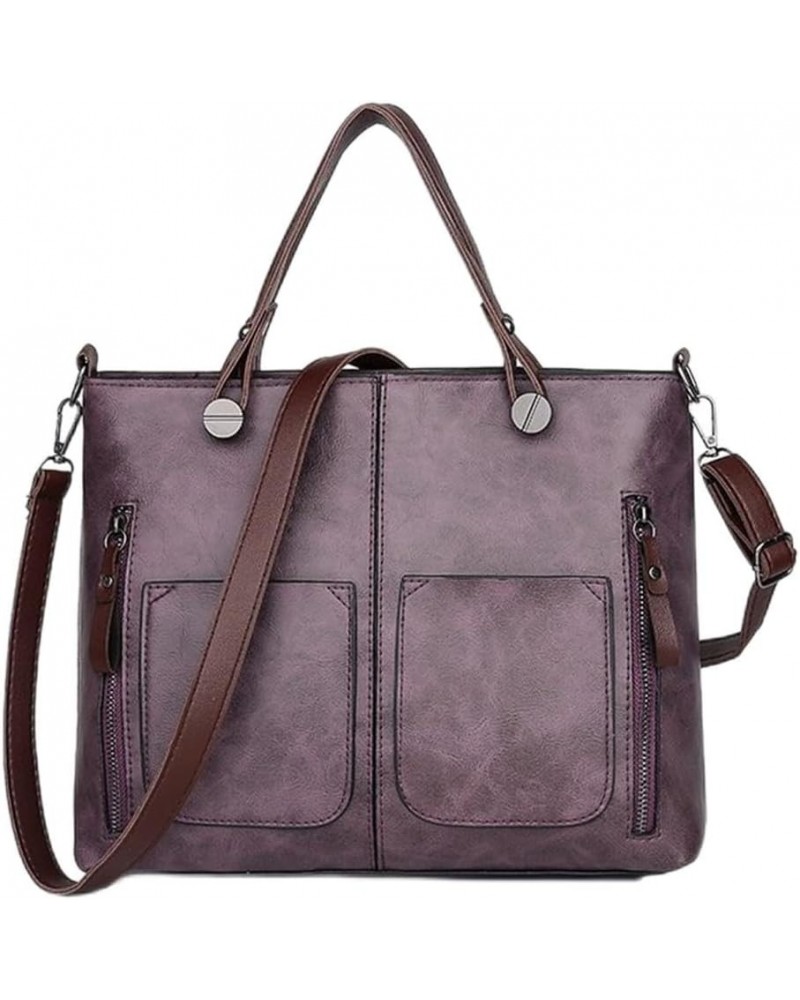 Women Tote Shoulder Bag Purse Faux Leather Retro Handbag Multiple Pockets Satchel Gray Purple $32.22 Totes