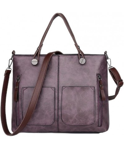 Women Tote Shoulder Bag Purse Faux Leather Retro Handbag Multiple Pockets Satchel Gray Purple $32.22 Totes