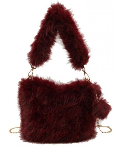 Furry Hobo Bag Women's Plush Shoulder Crossbody Bag Armpit Purse Handbag Fluffy Soft Totes Winter Satchels B-winered $21.22 T...