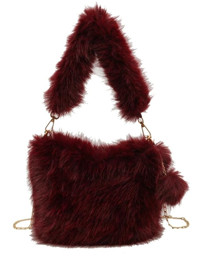 Furry Hobo Bag Women's Plush Shoulder Crossbody Bag Armpit Purse Handbag Fluffy Soft Totes Winter Satchels B-winered $21.22 T...