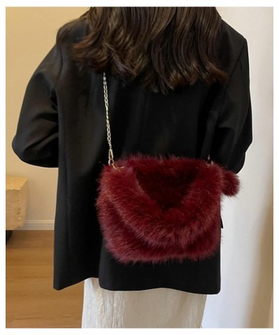 Furry Hobo Bag Women's Plush Shoulder Crossbody Bag Armpit Purse Handbag Fluffy Soft Totes Winter Satchels B-winered $21.22 T...