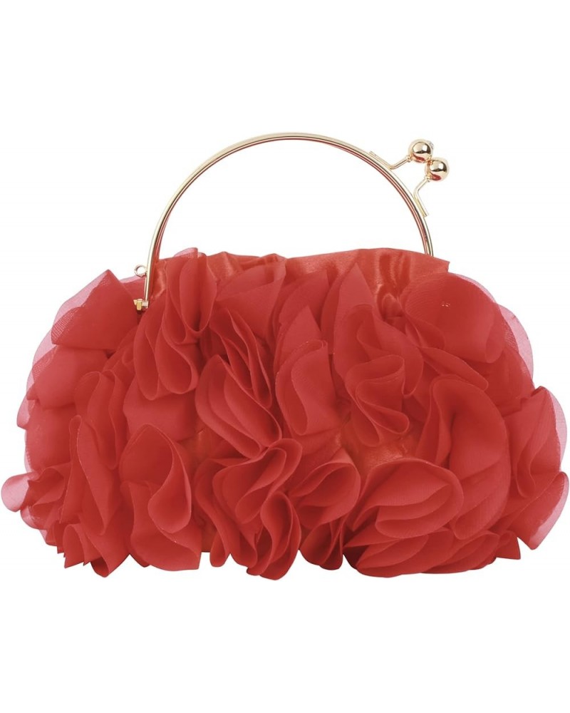 Womens Satin Evening Bag Flower Shaped Wristlet Soft Satin Wristlet Handbag Wedding Party Purse 1-red $10.75 Evening Bags