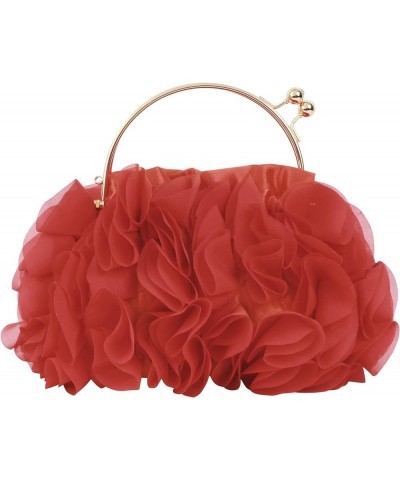 Womens Satin Evening Bag Flower Shaped Wristlet Soft Satin Wristlet Handbag Wedding Party Purse 1-red $10.75 Evening Bags