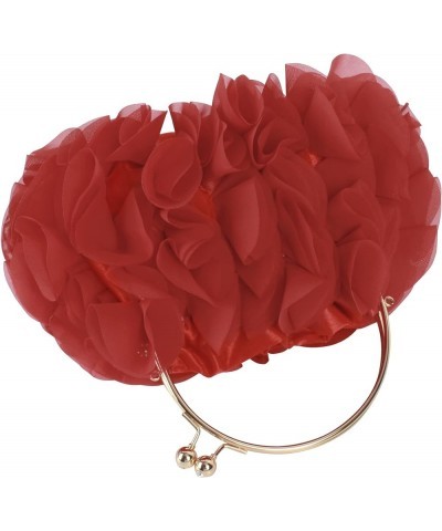 Womens Satin Evening Bag Flower Shaped Wristlet Soft Satin Wristlet Handbag Wedding Party Purse 1-red $10.75 Evening Bags