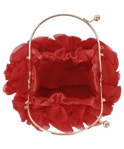 Womens Satin Evening Bag Flower Shaped Wristlet Soft Satin Wristlet Handbag Wedding Party Purse 1-red $10.75 Evening Bags