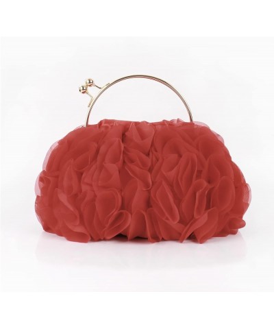 Womens Satin Evening Bag Flower Shaped Wristlet Soft Satin Wristlet Handbag Wedding Party Purse 1-red $10.75 Evening Bags