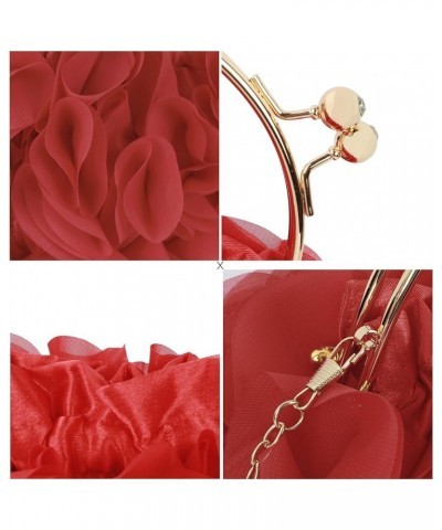 Womens Satin Evening Bag Flower Shaped Wristlet Soft Satin Wristlet Handbag Wedding Party Purse 1-red $10.75 Evening Bags