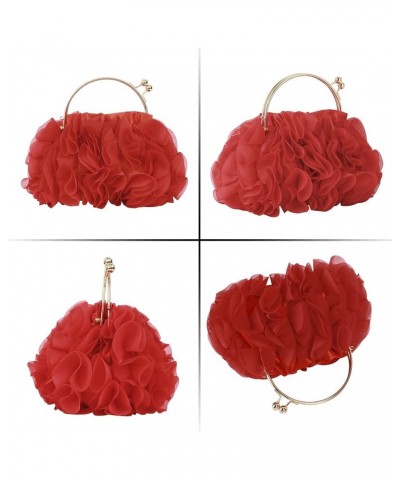 Womens Satin Evening Bag Flower Shaped Wristlet Soft Satin Wristlet Handbag Wedding Party Purse 1-red $10.75 Evening Bags