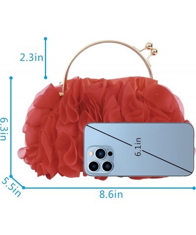 Womens Satin Evening Bag Flower Shaped Wristlet Soft Satin Wristlet Handbag Wedding Party Purse 1-red $10.75 Evening Bags