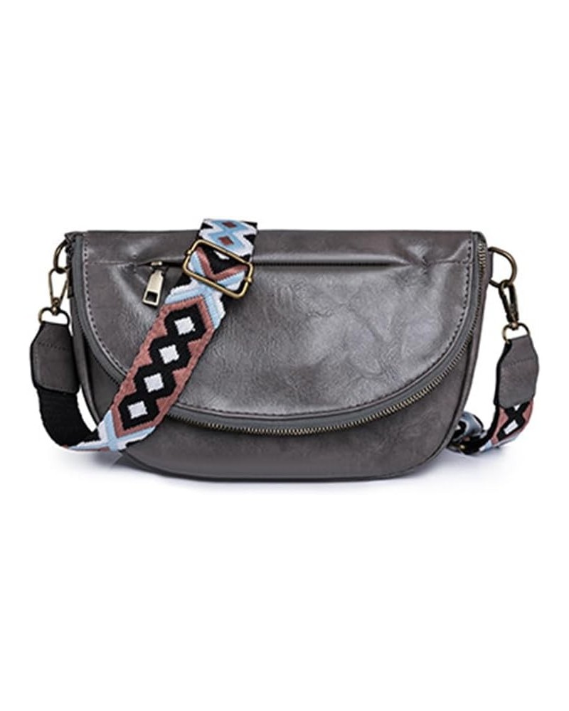 PU Leather Half Moon Crossbody Bag Adjustable Guitar Strap Crossbody Purses Solid Color Women Fashion Sling Bag Large Grey $1...