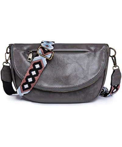 PU Leather Half Moon Crossbody Bag Adjustable Guitar Strap Crossbody Purses Solid Color Women Fashion Sling Bag Large Grey $1...